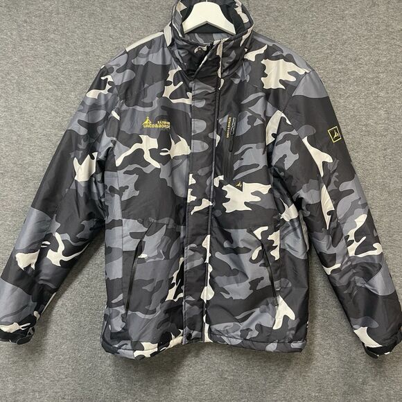 MOERDENG Mens Black & Grey Camo Waterproof Ski Jacket WARM Lined W/Pockets Sz S - Picture 1 of 7